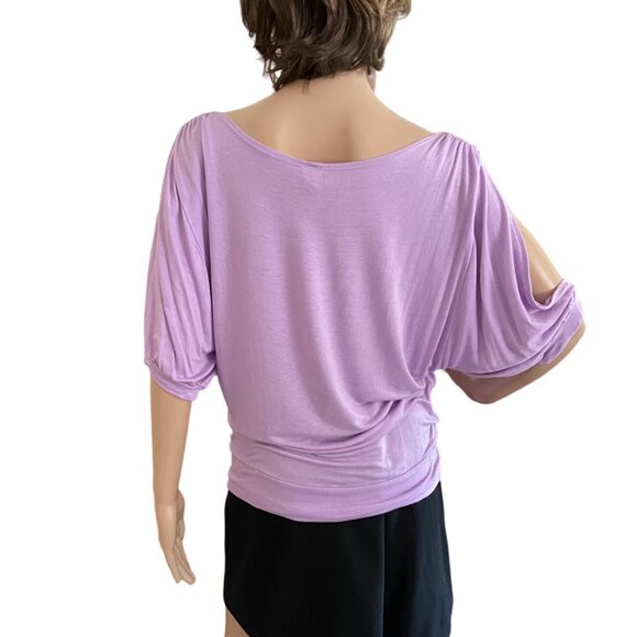 J Mode USA Lavender Cold Shoulder Top Womens Sz L Metal Ring Embellishment Marth - Picture 4 of 10